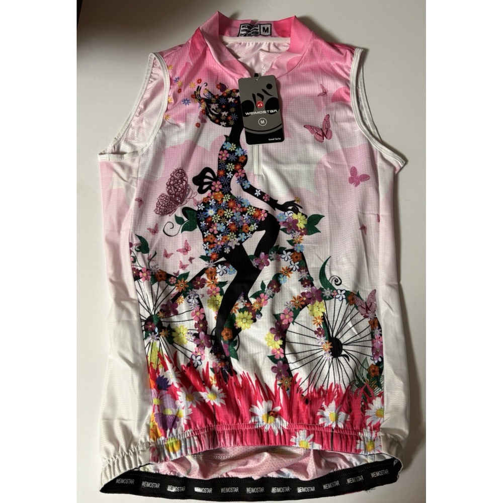 Weimostar Womens Quick Dry Cycling Jersey Top Floral Full Zip Pockets Pink M